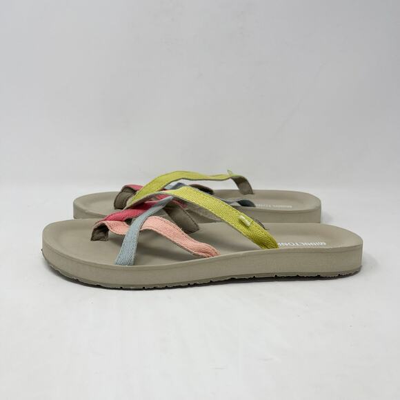 Minnetonka Multicolor Hanna Sandal Womens 10 Coral Blue Yellow Cushion Strappy - Picture 5 of 8